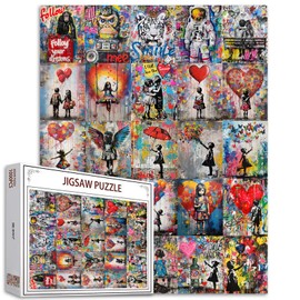 Tucocoo Graffiti Street Art Jigsaw Puzzle, 1000 Pieces Impossible Puzzles for Adults, Colourful Banksy Girl Collage, Artwrok Puzzles for Demanding Family Activities, DIY Jigsaw Puzzles for