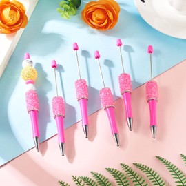 Bestewelry 10Pcs Beadable Pens Bulk Crystal Rhinestone Ballpoint Pens Glitter Diamond Bead Pen for School Office Teacher Staff Students DIY Supplies Party Favor - Fuchsia