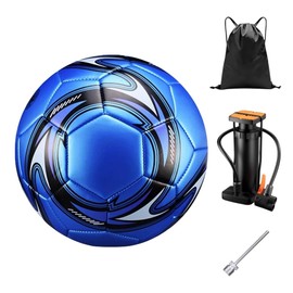 サッカーボール5号 試合用ボール 中学 一般 大学 高校用 練習球 PU サッカーセット 子供用 試合球 耐摩耗 (ブルー)