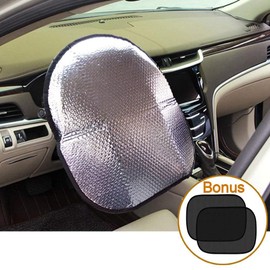 Big Ant Steering Wheel Cover Sun Shade + Bonus Side Window Sunshade-Heat Reflector Fit Most Jumbo/Standard Car-Sliver (20.1"X 17.3")