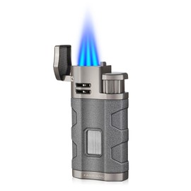 Torch Lighter Triple Jet Flame Refillable Butane Cigar Lighter Windproof Lighter with Cigar Punch Rest Holder - Butane Not Included (Grey)