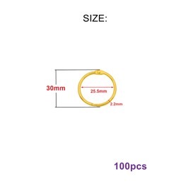 Loose Leaf Binder Rings Inner Dia: 1 inch(25.5mm) 100pcs Metal Golden Book Binder Rings Paper Rings Clips Key Rings Index Cards Rings Great for Home School Office
