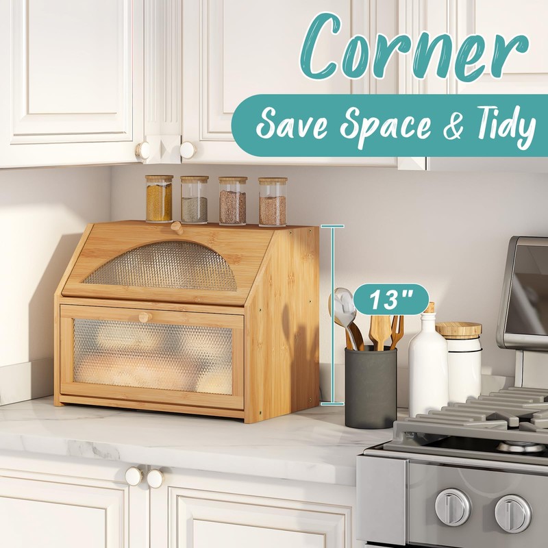 Vriccc Large Bread Box, Bamboo Wood Bread Box for Kitchen