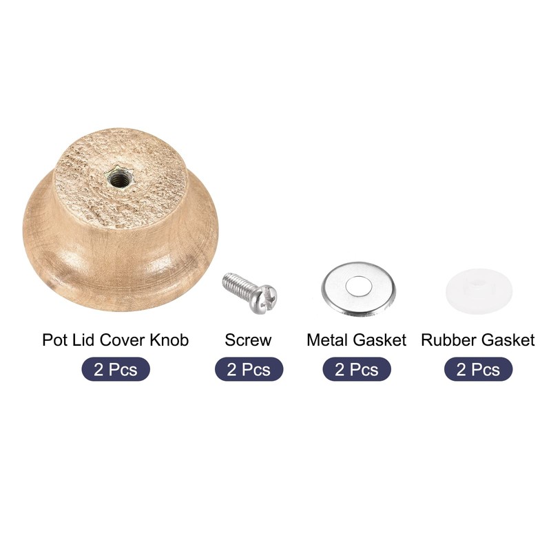 sourcing map Universal Pot Lid Knob, Wooden Replacement Knob 49x26mm