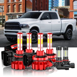 CHUSYYRAY For 2011-2017 RAM 1500 2500 3500 6x LED Combo Headlight Kit Hi-Lo Beam+Fog Bulb