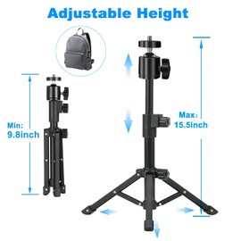 Desk Tripod for Camera/Phone/Webcam, Portable Small Tripod Stand Extendable Desktop Tabletop Camera Stand for DSLR, Ring Light, Projector, Spotting Scope, Prompter, and More
