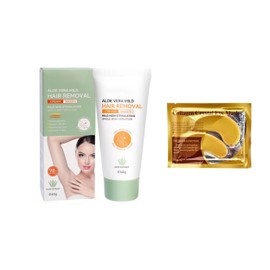 Crema Depilatoria con Aloe Vera Suave + 1 Par De Mascarilla De Colageno Para Ojos Con Base De Oro, Inhibidor de Vello, Para Todo el Cuerpo, , Elimina Ojeras Y Líneas Finas, Reducir Las Bolsas De Los Ojos, 1 Unidad, 60g
