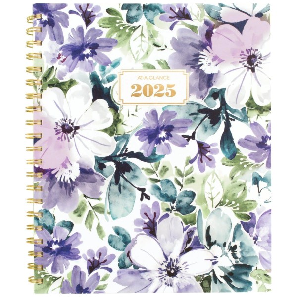 AT-A-GLANCE Large Purple Floral Weekly Monthly Planner 2025 2026 Goal