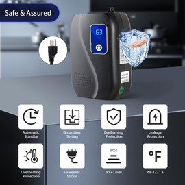 LIYUANJUN 3000W Electric Tankless Water Heater, Instant Water Heater Touch Button Temperature Controllable (68-122°F) Under Sink Hot Water Heater 110V for Bars Kitchen Water, Black