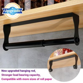GOWODOOO Paper Towel Holder Under cabinets,Wall Mount Paper Towels Holder for Kitchen Under Counter,Heavy Duty Hanging Paper Towel Rolls Holder Inside Cabinet Door. (Black, Large)