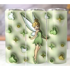 9 in Tinker Bell 3D Puffy 20oz Tumbler Insulated Stainless Steel Cup Mug w/Straw Lid