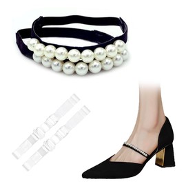ZHEJIA Shoe Strap, 2 Pairs, Shoe Strap, Pearl, Pumps, Shoe Band, Shoe Strap, Prevents Slip Off, Shoe Strap, Adjustable Shoe Accessories (Pearl + Transparent), Pearl