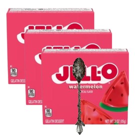 Gelatin Dessert Mix - 3 oz Boxes (Pack of 3) - with Candy Freezer Gem Spoon (Watermelon) - Gem Spoon