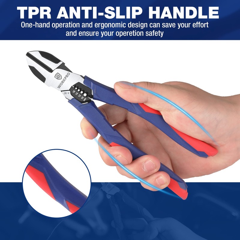 WORKPRO Diagonal Cutting Pliers with Wire Stripper, 7.5 inch Heavy