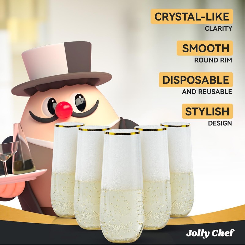 JOLLY CHEF 24 Pack Stemless Plastic Champagne Flutes Disposable 9