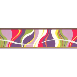 CONCORD WALLCOVERINGS ™ Wallpaper Border Art Pattern Abstract Lines for Kid's Bedroom Playroom, Purple Green Yellow Pink, 15 ft by 6 in WK9354B