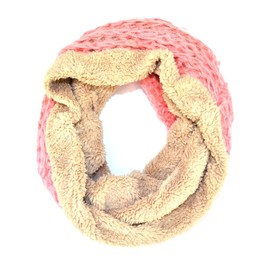Double Layer Fishnet Faux Fur Infinity Loop Neck Scarf (Pink)