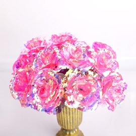 N&T NIETING 16Pcs Galaxy Rose Red Colorful Artificial Flower Gifts for Women Mom Sister Wife Daughters Gifts Forever Rose Gifts for Anniversary, Rainbow Roses Gift for Her, Wedding, Birthday, Pink