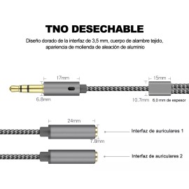 PopBabies Cable Adaptador Divisor Audio Jack 3.5mm Auxiliar Audifonos