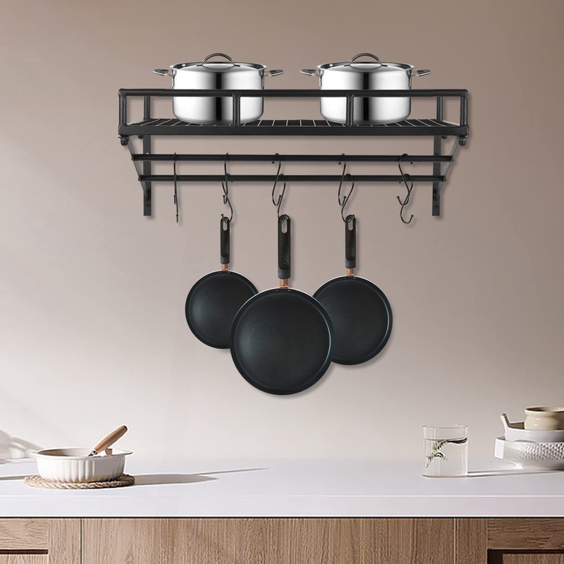 DYRABREST 24 Inch Wall Mounted Pot Rack with 10 Hooks,