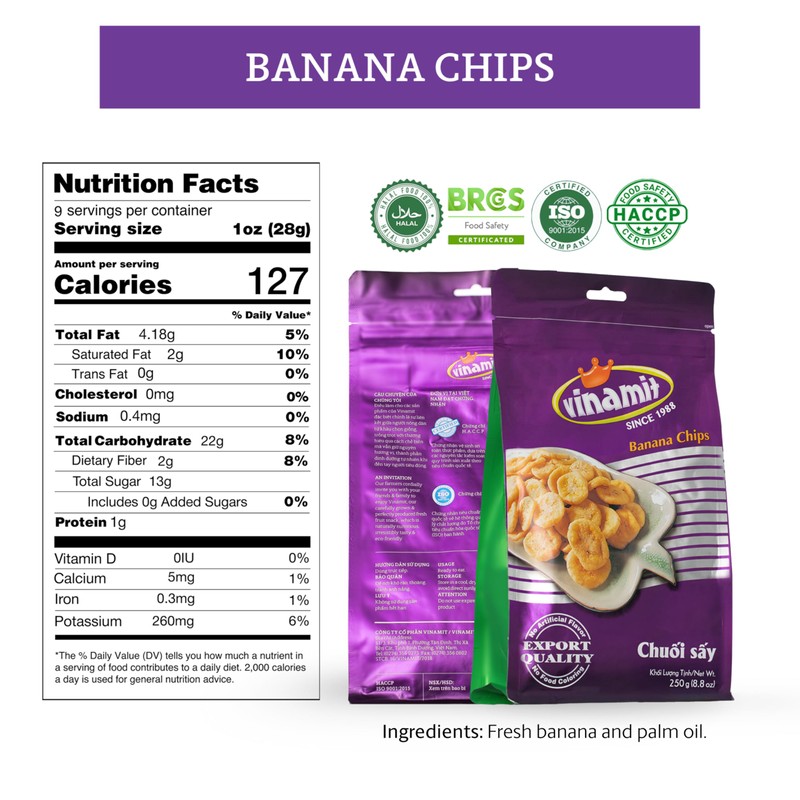 Vinamit Dried Banana Chips | Unsweetened Banana Chips | 8.8