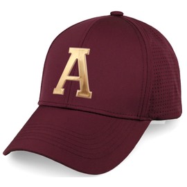 Daxton Performance Cool Tech Baseball Hat - Burgundy Cap, Gold Logo Letter A