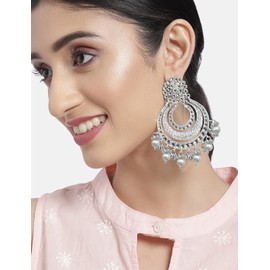 Aheli Classy Traditional Chandbali Earrings Indian Wedding Bridal Bollywood Fashion Jewelry Gift for Women White