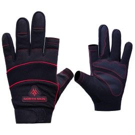 NORTH SKIN Fingerless Safety Work Gloves Flexible Heavy Duty Performance Carpenter Paint Anti Slip Training Palm Wheelchair Assembly Camping Gloves for Men Women (Red, XS)