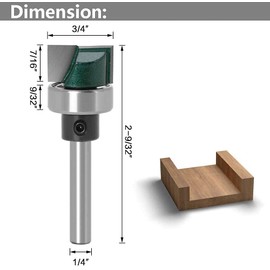 Yakamoz 1/4 Inch Shank Flush Trim Plunge Template Router Bit with Ball Bearing Hinge Mortising Router Bit Cutter Woodworking Tool, 3/4" Cutting Diameter