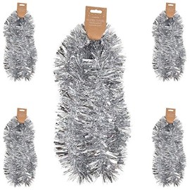 Aminori 10 Metre (5 x 2m) Festive Christmas Tinsel Garland (Royal Silver)