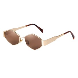 ADEWU Women's Sunglasses Gold Vintage Slim Glasses Hexagonal Metal Frame Retro UV400