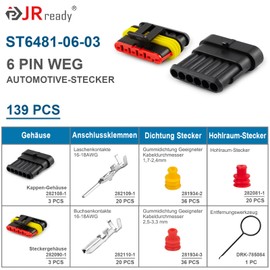 JRready ST6481-06-03 Waterproof Car Connector Set, 6 Pin Male and Female Cable Connector Plug for Car Truck Trailer Motorcycle Marine Boat Wiring 18-16AWG 3 Sets