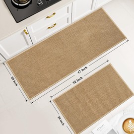 SofterCharm Kitchen Rugs and Mats, Non Slip Washable Set of 2 PCS, Absorbent Kitchen Mats for Floor, Kitchen Runner Rug, Rubber Backing, for Kitchen Decor, Front of Sink(Khaki, 20’’x 32’’+ 20’’x 47’’)