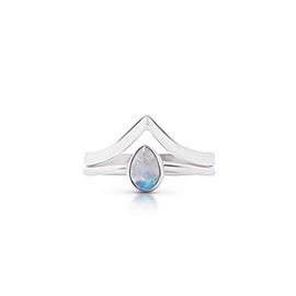 Koral Jewelry Moonstone Ethnic Vintage Gipsy Pear Stone Ring 925 Sterling Silver Tribal Boho Chic (8)