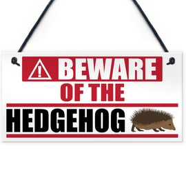 RED OCEAN Beware Of The Hedgehog Novelty Hanging Plastic Plaque Garden Wall Gift Sign New