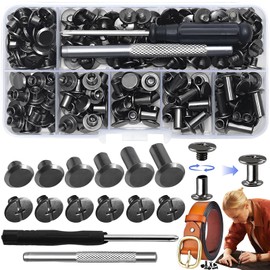dcas 110 Pieces Leather Rivets Fixing Tools Set, 4/5/6/8/10/12 mm, Chicago Bookbinding Screws, Screw Rivets for DIY, Leather Repair Screws, Screw Rivets Set with Assortment Box