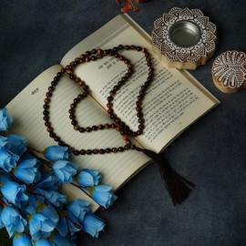 RIYAURA Yellow Tiger Eye Natural Gemstone Japa Mala 108 Prayer Beads Necklace and Wrist Mala Bracelet for Yoga & Meditation