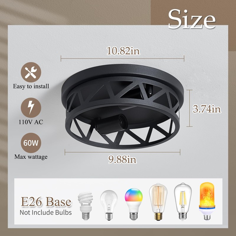 DPXEKQ Black Flush Mount Ceiling Light Fixture,2-Light Hallway Light Fixtures