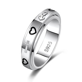 LEXLUNE Faith Hope Love Ring Fidget Ring Spinner Ring for Anxiety Women Men Daughter Real S925 Sterling Silver Band Ring Faith Gift