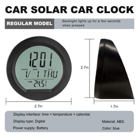 FSTURIOS Car Digital Thermometer Clock, Dashboard Clock with Backlight Fahrenheit Celsius Temperature Display, Mini Adhesive 24 Hour Format Time Clock Calendar for Car Truck Home