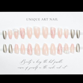 Bow French Tip Press on Nails Medium Almond Fake Nails Pink False Nails with 3D Bow-knot Pearl Charms Design Glossy Glue on Nails Full Cover Stick on Nails Cute Acrylic Nails for Women Manicure 24Pcs