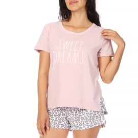 Rae Dunn Women's Sleepwear, SWEET DREAMS Short Sleeve Top and Shorts Womens Pajama Sets, Soft summer loungewear, Lavender, Large