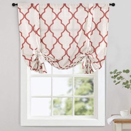 jinchan Moroccan Printed Tie Up Shade Curtains Rod Pocket Drapes Multicolor Medallion Flax Living Room's Small Window Curtains 1 Panel 45 Inch Length Terra Red on Beige