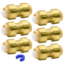 6 Pack Push-to-Connect Plumbing Fittings, 1/2" Pushfit Straight Fittings with Disconnect Clip for Copper, PEX, CPVC Pipe (1/2" Straight, 6)