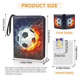 Sammelalbum Fußball Karten, 50 Seiten Sammelkarten Album 400 Karten Kapazität PU Wasserdichte Sammelalbum Karten Fussball mit Reißverschluss für die Aufbewahrung von Sammelkarten,Fußball Karten