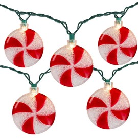 Romasaty Candy String Lights, 8.5Ft Sugar Peppermints Candy Lights with 10 Bulbs for Outdoor & Indoor Christmas Party Tree Decoration Lights
