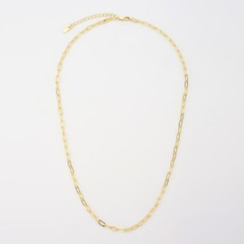 RENAIZ 14K Real Gold Plated Paperclip Necklace, Chain Choker, Dainty Hypoallergenic, Silver Gold Necklace, Chain 17.5"-19.5", Trendy Fashion Gold Jewelry, Gifts for Women (Yellow Gold)