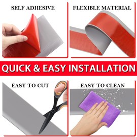 Vinyl Wall Base Baseboard Molding Trim 4" Flexible Self Adhesive Rubber Wall Base Moulding Trim Peel and Stick Design, 4 Inch x 40 Feet, Gray