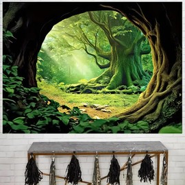 FENDROM Tree Cave Tapestry Misty Forest Fairy Tale tapestry Wall Hanging Natural Sunshine Through Scenery Aesthetic Jungle Living Room Bedroom Office Spring Decoration