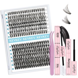 KevKev Lash Clusters Kit Eyelash Extension Kit 280pcs Eyelash Clusters DIY Lash Extension Kit Wispy Cluster Eyelash Extensions with Lash Bond and Seal Lash Applicator Lash Remover(30+40D, D-8-16mix)